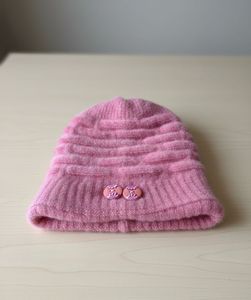 Cute Pink Knit Beanie Hat with Buttons