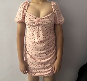 Pink Polka Dot Ruched Mini Dress