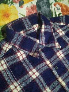 women's Blue Plaid Short Sleeve Shirt