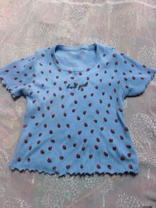 Baby Blue Ribbed Strawberry Top (Women's)