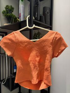 Orange V-Neck Short Sleeve Knit Top