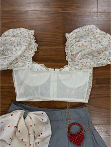 Floral Puff Sleeve Corset Top