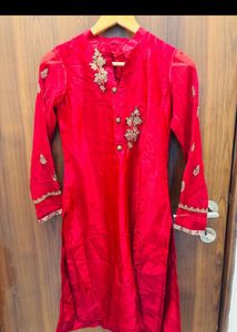 Red Kurta Set with Skirt and Dupatta