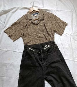 Vintage Geometric Print Button-Up Shirt