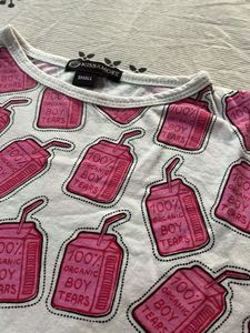 White Pink Milk Carton Print T-Shirt