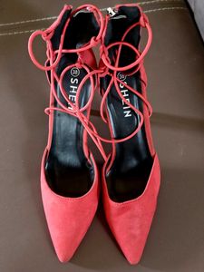Coral Lace-Up Stiletto Heels