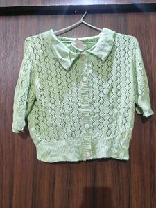 Mint Green Knit Button-Up Crop Cardigan