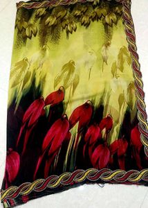 Floral Print Saree with Embellished Border