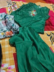 Elegant Green girls shrug dhoti top Set