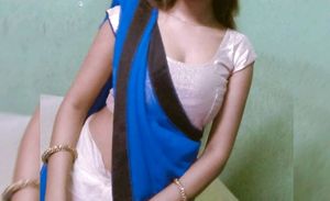 Blue And Off White Half And Half Saree With Golden Blouse