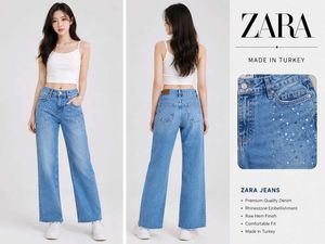 Zara Rhinestone Embellished Wide Leg Jeans