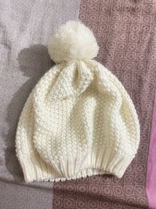 White Knit Pompom Ber
