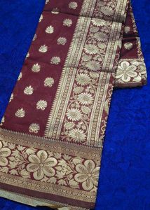 Maroon &amp; Gold Patterned soft silk Saree