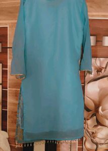 Stunning Teal Sequined Kurta Sharara Set