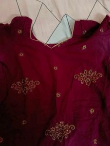 Embroidered Maroon Kurta Set