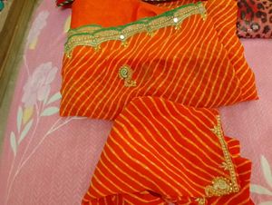 Vibrant Orange Leheriya Saree with blouse