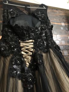 Elegant Black Floral Applique Tulle Gown