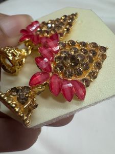 Pink &amp; Gold Jhumka Earrings
