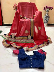 Elegant Red Embroidered pearl work Saree