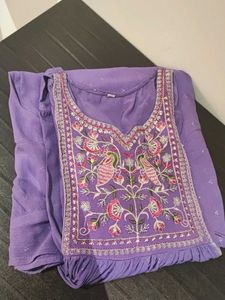 XL- Purple Embroidered Kurta Set