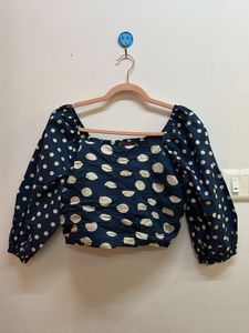 Navy Blue Polka Dot Crop Top