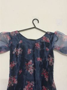 Chic Navy Floral Print Ethnic Gown