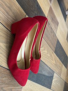 Red Suede Block Heels