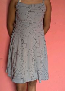 Grey Geometric Print Dress with Overlay