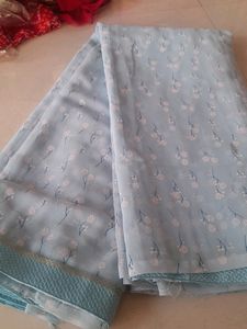 Georgette Light Blue Floral Print Saree
