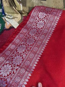 Elegant Red Silk Saree with Silver Border