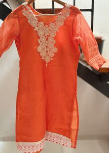 Embroidered Orange Kurta Set