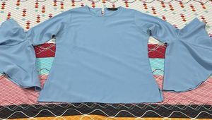 Sky Blue Bell Sleeve Top
