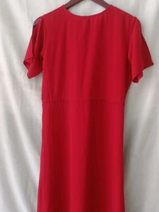 V-Neck Red Wrap Dress