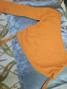 Orange Long Sleeve one Shoulder Crop Top