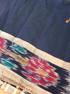 Elegant Navy Blue Saree with Ikat Border