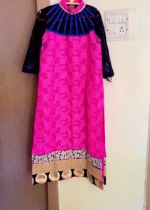 Vibrant Pink &amp; Blue Kurta Set