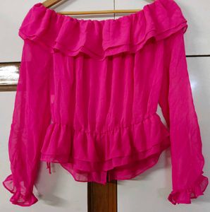 Zara Sheer Ruffle Off-Shoulder Top
