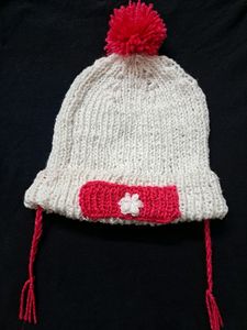Knitted Warm Winter Cap. Handmade Knit Cap. Women's Cap. Colorful Pink And White Design