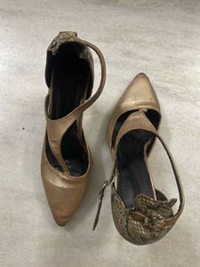 Gold T-Strap Heels