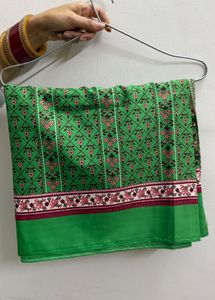 Vibrant Green Floral Print Saree