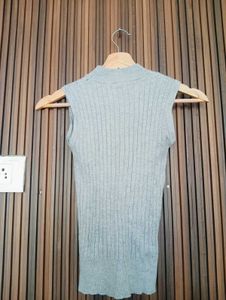 Sleeveless Mock Neck Ribbed Top