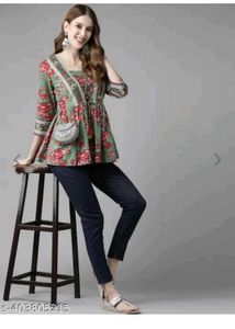 Stylish Floral Print Peplum Kurta Size-M
