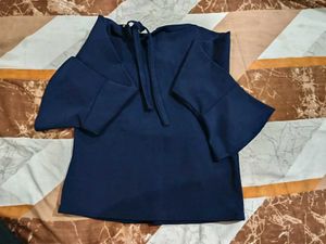 Stylish Navy Blue Bell Sleeve Top