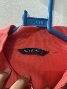 Coral Zip Neck T-Shirt