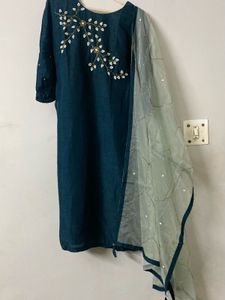 Pearl Embroidered Teal Complete 3 Piece Suit Set