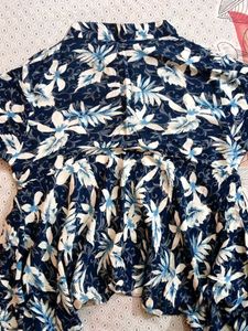 Blue Floral Print Tunic Top