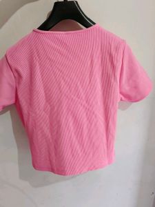 Hot Pink Ribbed Cut-Out Crop Top