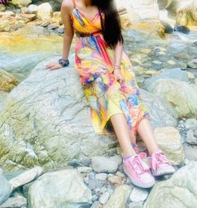 Paded Flowy Butterfly Print Maxi Dress