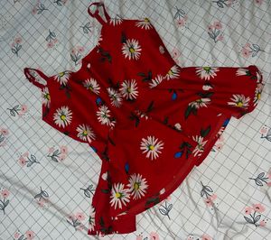 Red Daisy Print Mini Dress