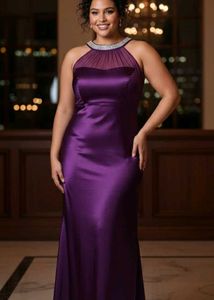 Elegant Purple Halter Neck Ethnic Gown